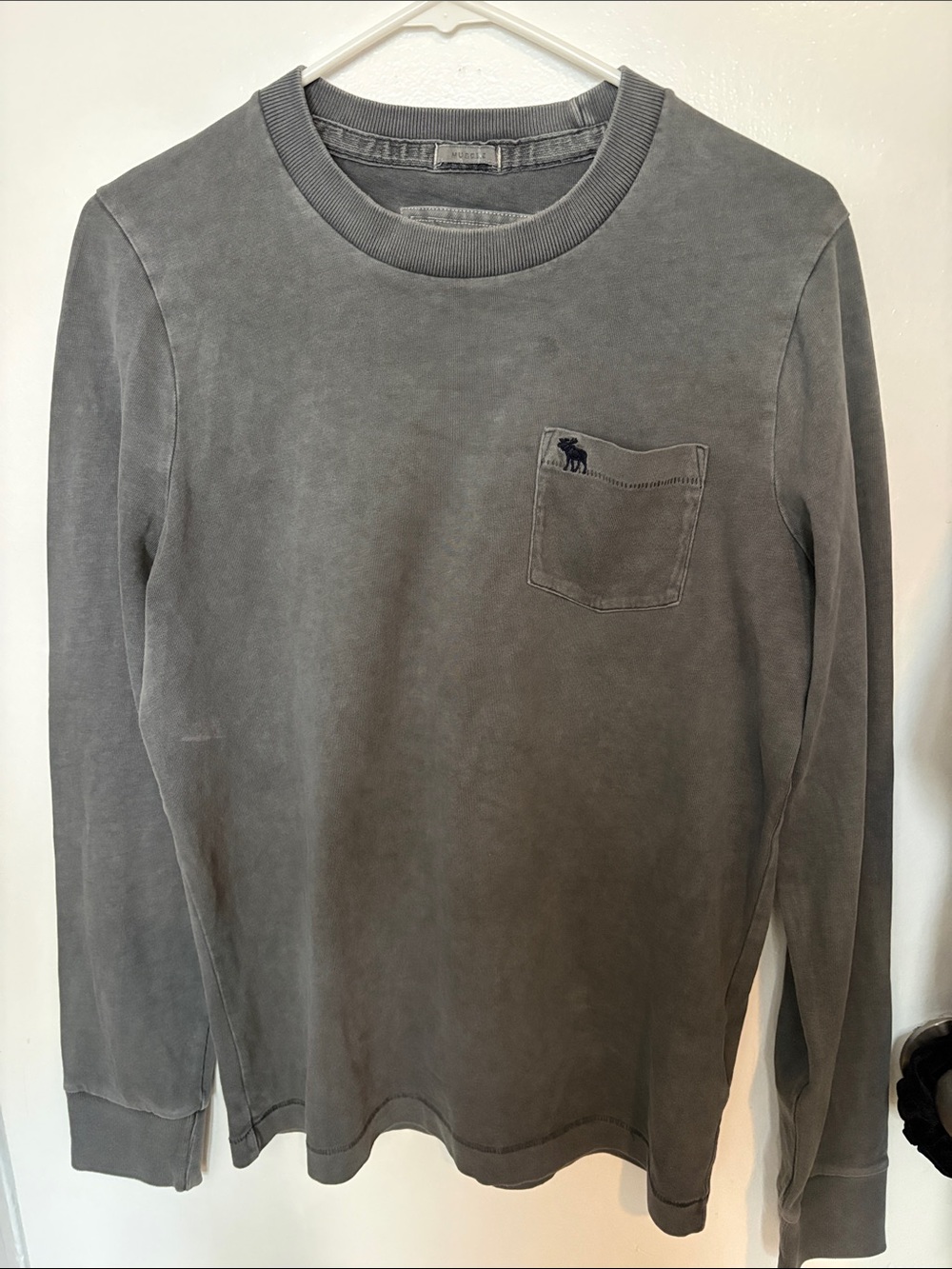 Abercrombie & Fitch Washed Charcoal Long Sleeve Pocket Tee